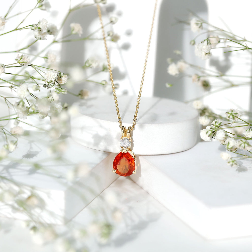 Lab Created Orange Sapphire Statement Necklace with Moissanite