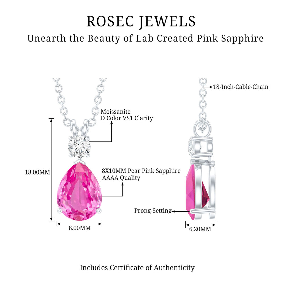 Lab Grown Pink Sapphire and Moissanite Teardrop Necklace