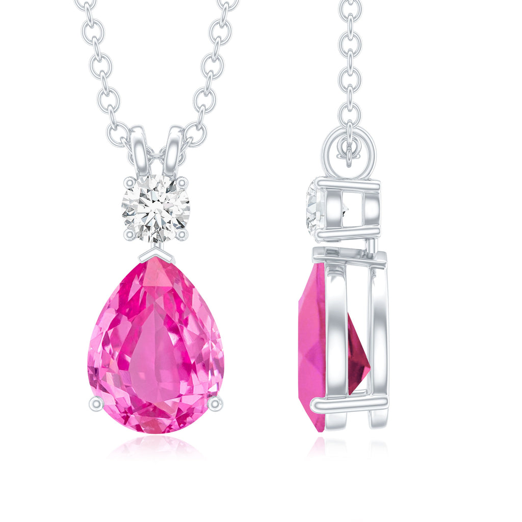 Lab Grown Pink Sapphire and Moissanite Teardrop Necklace