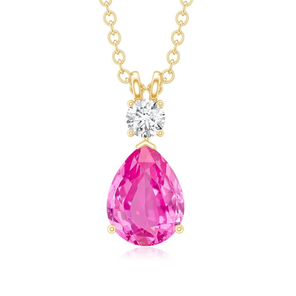 Lab Grown Pink Sapphire and Moissanite Teardrop Necklace