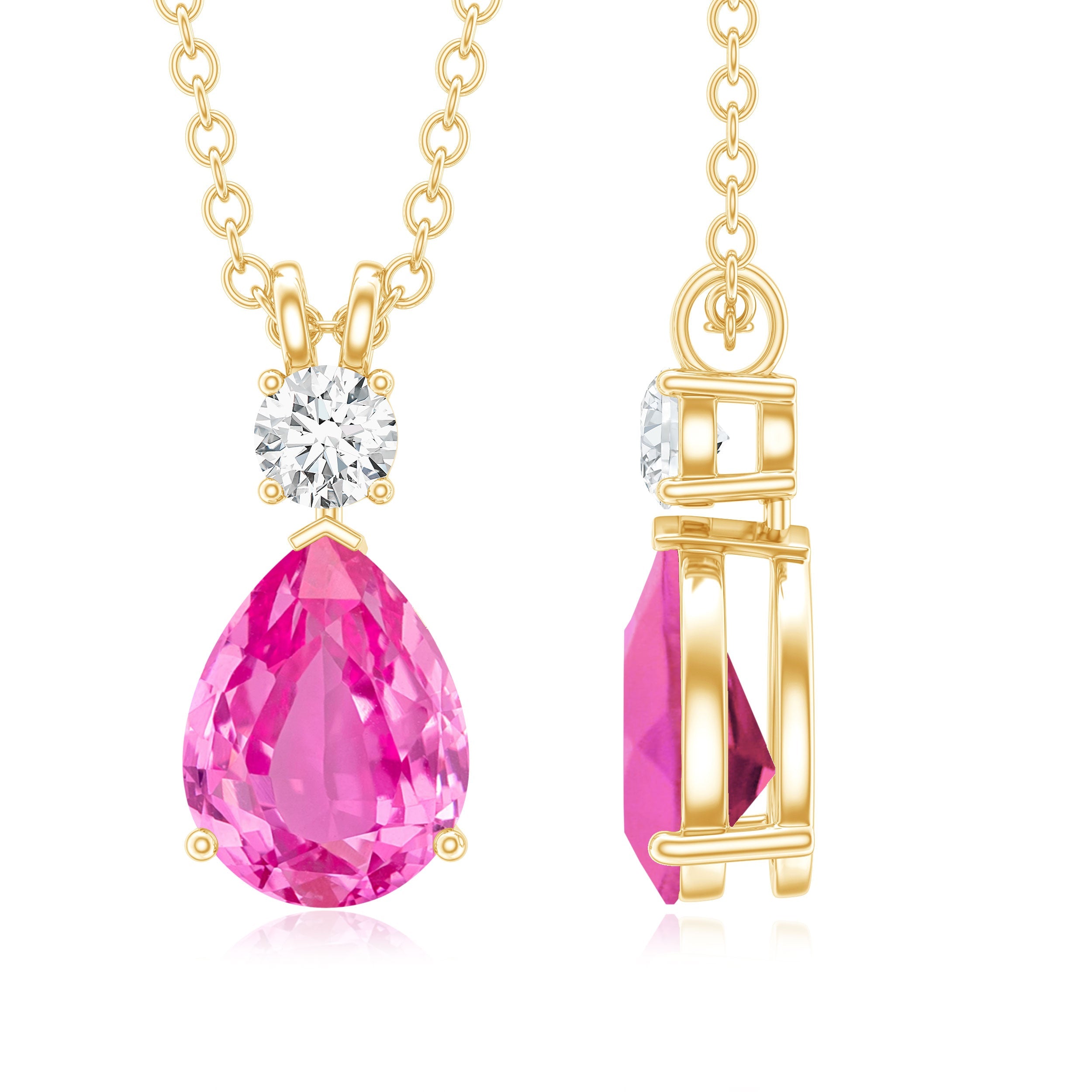 Lab Grown Pink Sapphire and Moissanite Teardrop Necklace