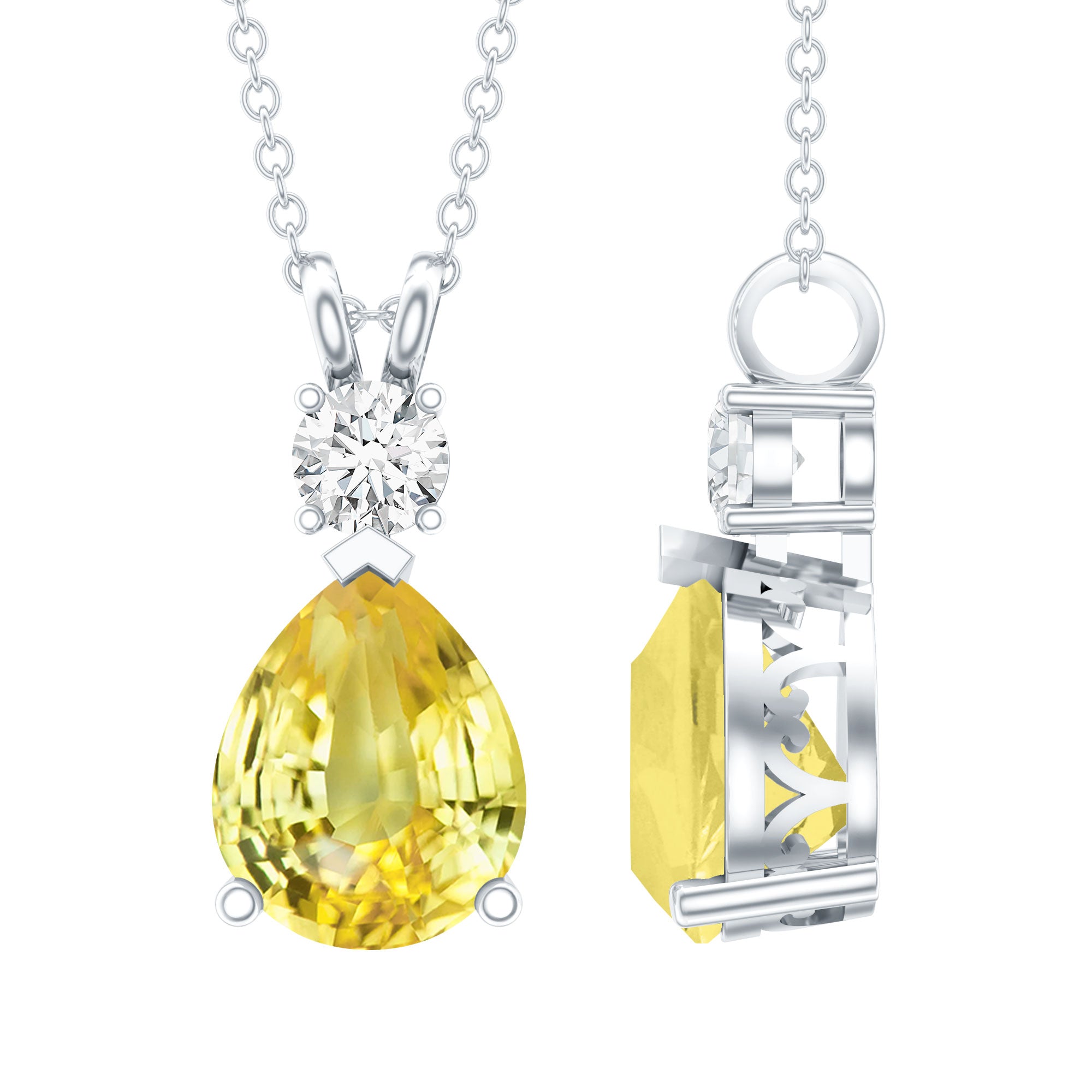3.3 Carat Pear Shape Lab Created Yellow Sapphire Teardrop Necklace