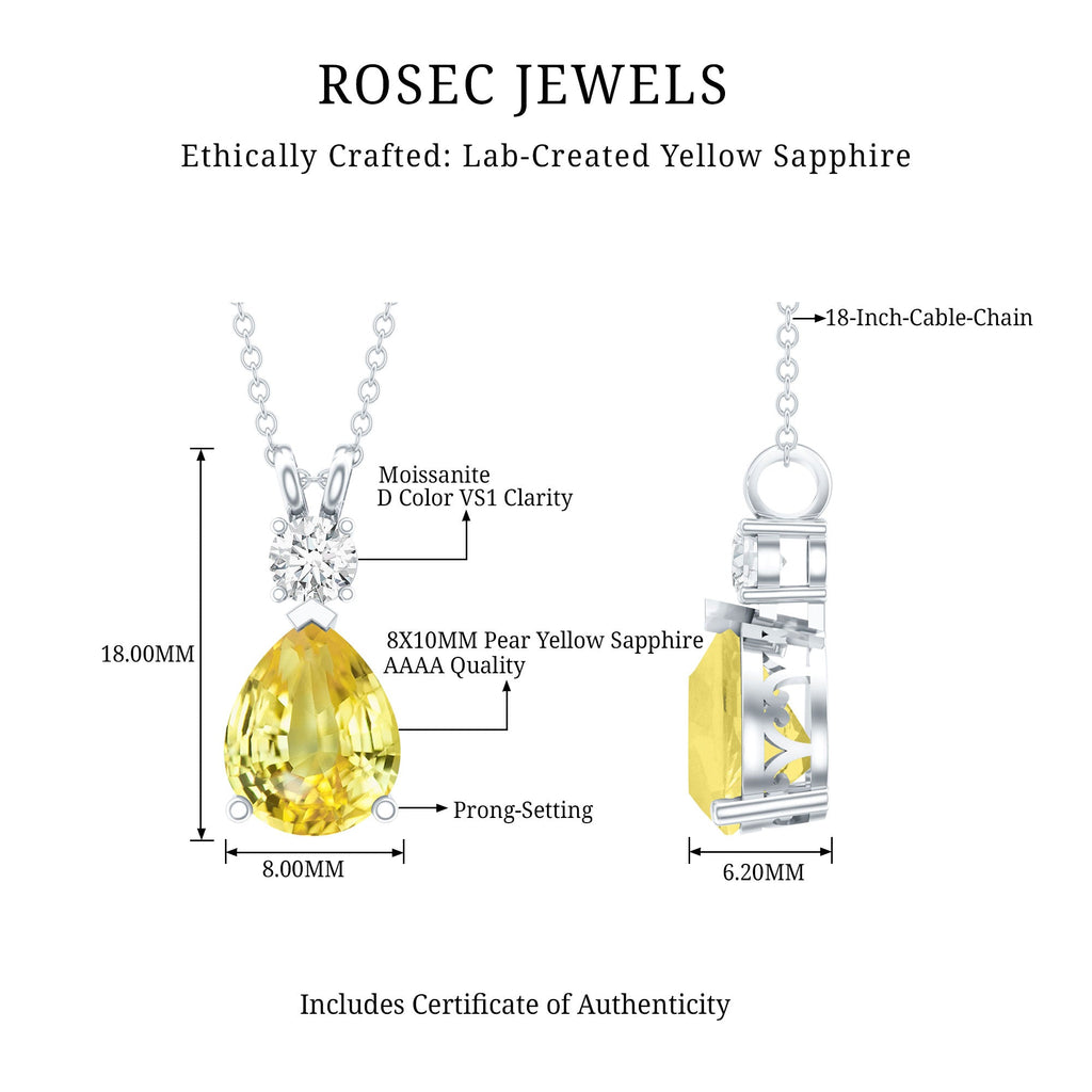 3.3 Carat Pear Shape Lab Created Yellow Sapphire Teardrop Necklace