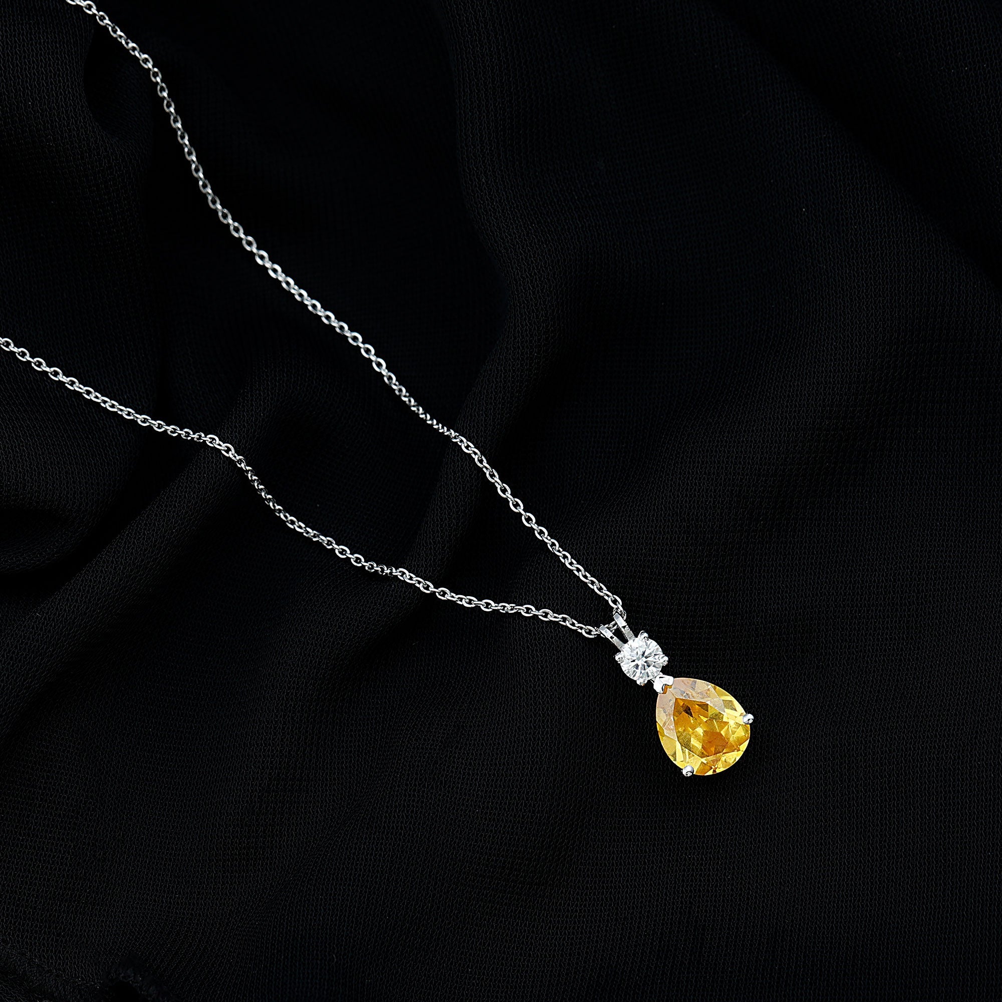 3.3 Carat Pear Shape Lab Created Yellow Sapphire Teardrop Necklace