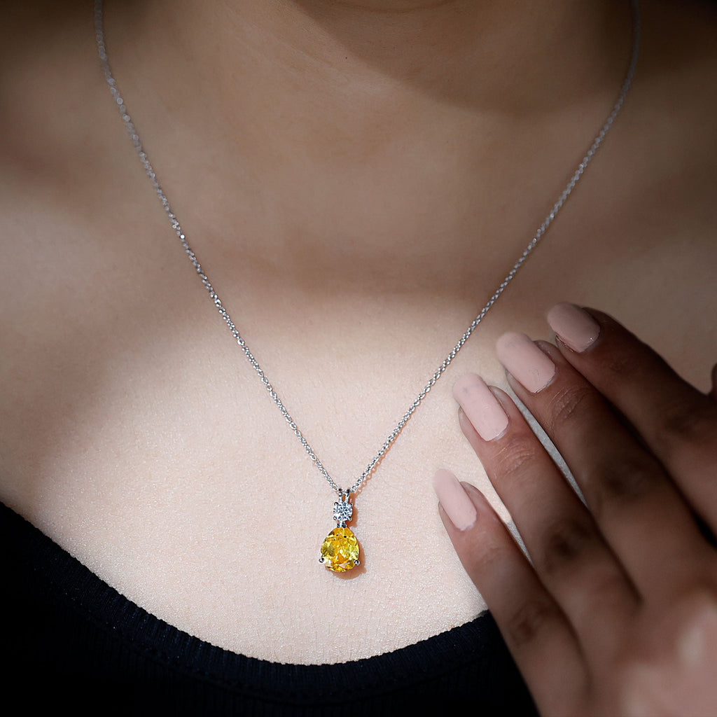 3.3 Carat Pear Shape Lab Created Yellow Sapphire Teardrop Necklace