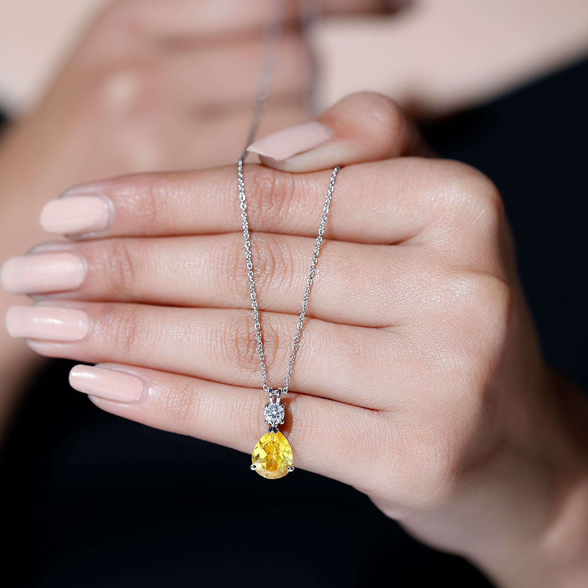 3.3 Carat Pear Shape Lab Created Yellow Sapphire Teardrop Necklace