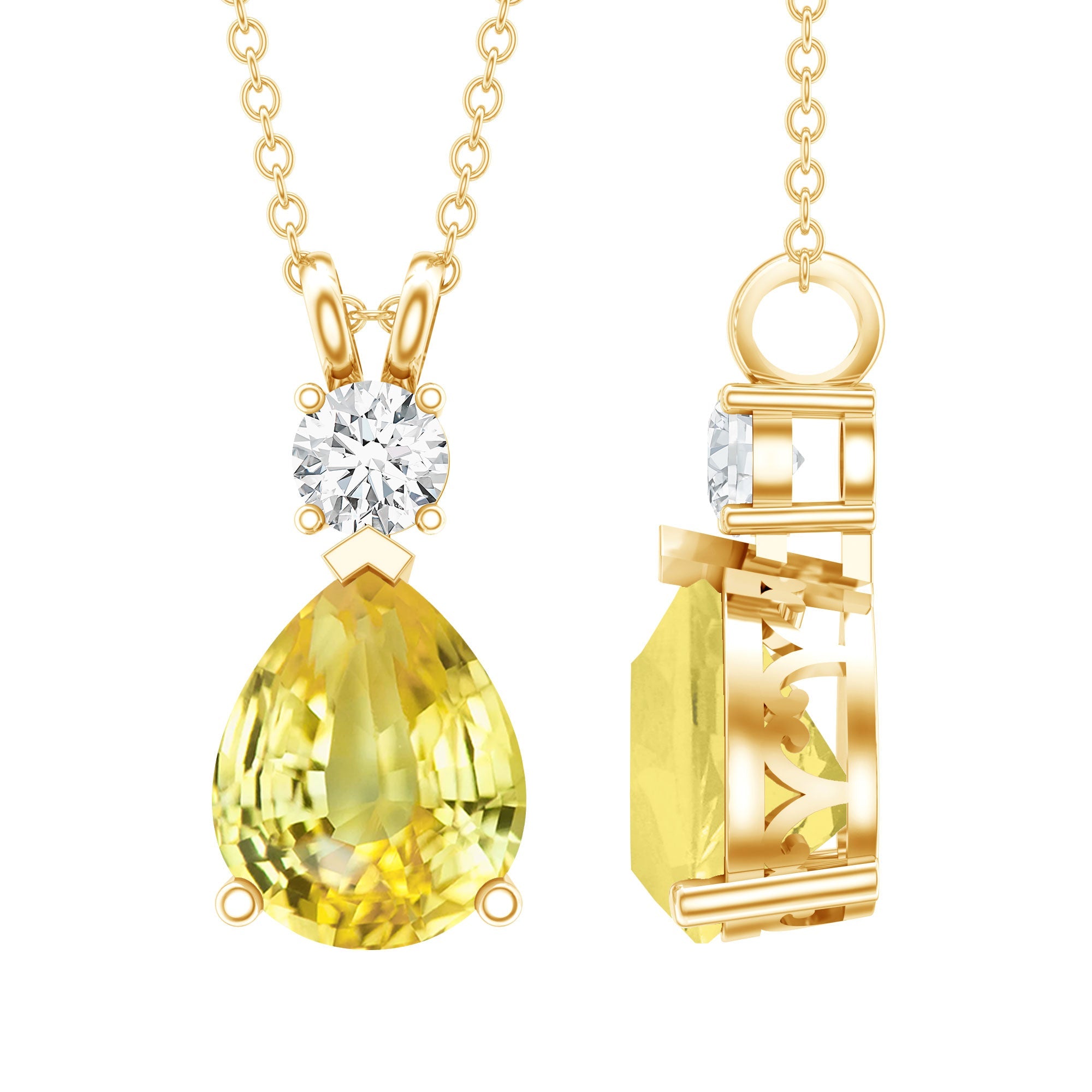 3.3 Carat Pear Shape Lab Created Yellow Sapphire Teardrop Necklace