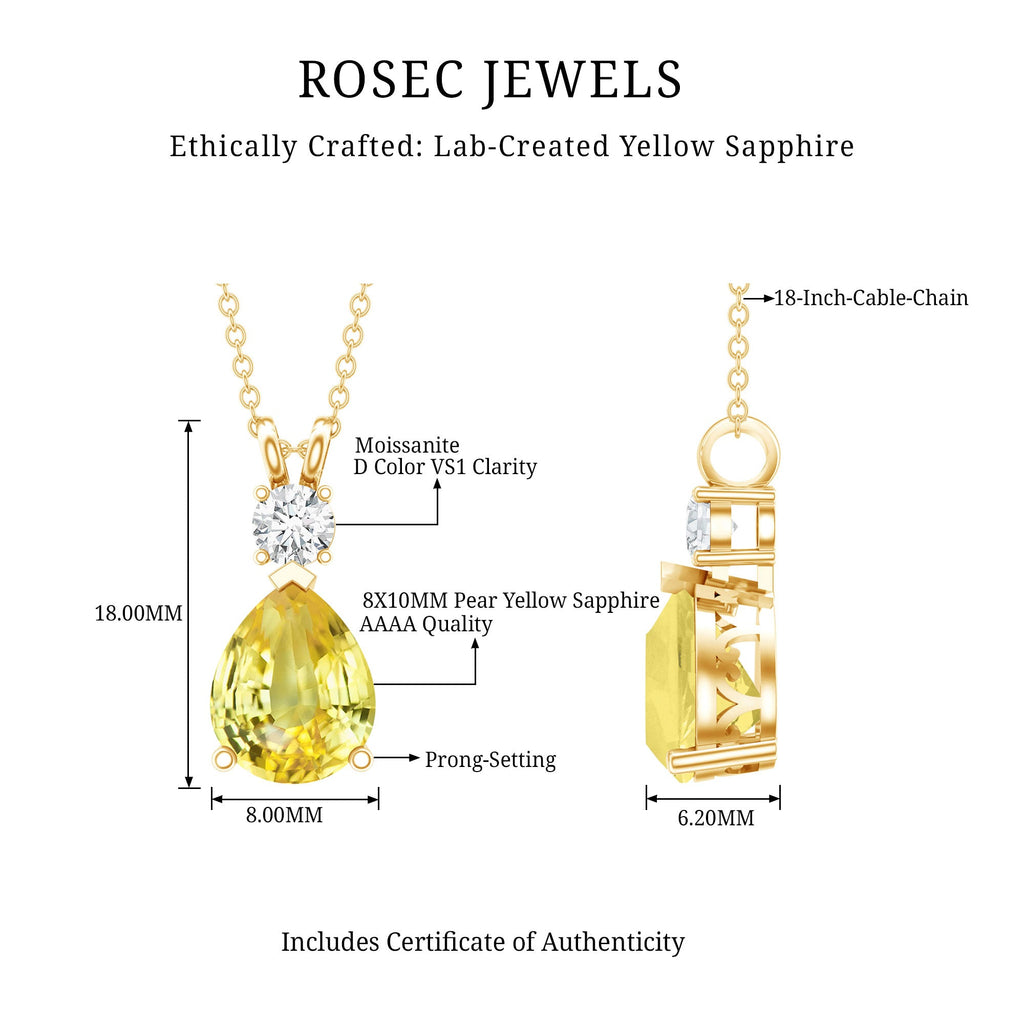 3.3 Carat Pear Shape Lab Created Yellow Sapphire Teardrop Necklace