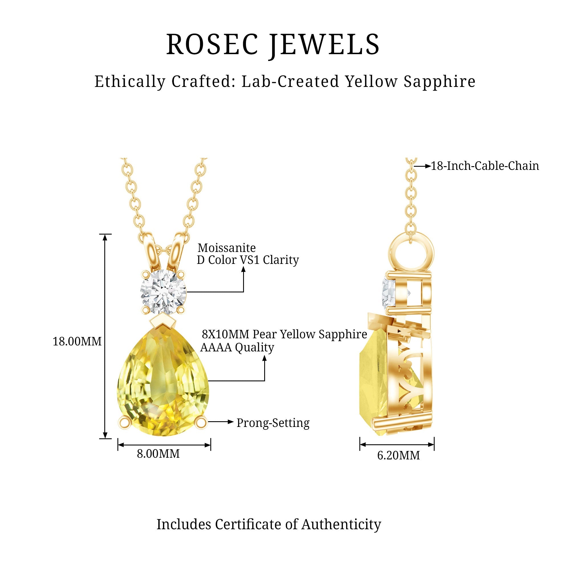 3.3 Carat Pear Shape Lab Created Yellow Sapphire Teardrop Necklace