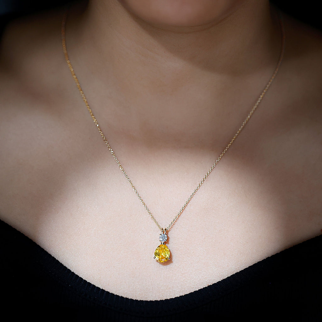 3.3 Carat Pear Shape Lab Created Yellow Sapphire Teardrop Necklace