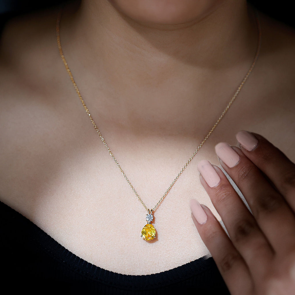 3.3 Carat Pear Shape Lab Created Yellow Sapphire Teardrop Necklace