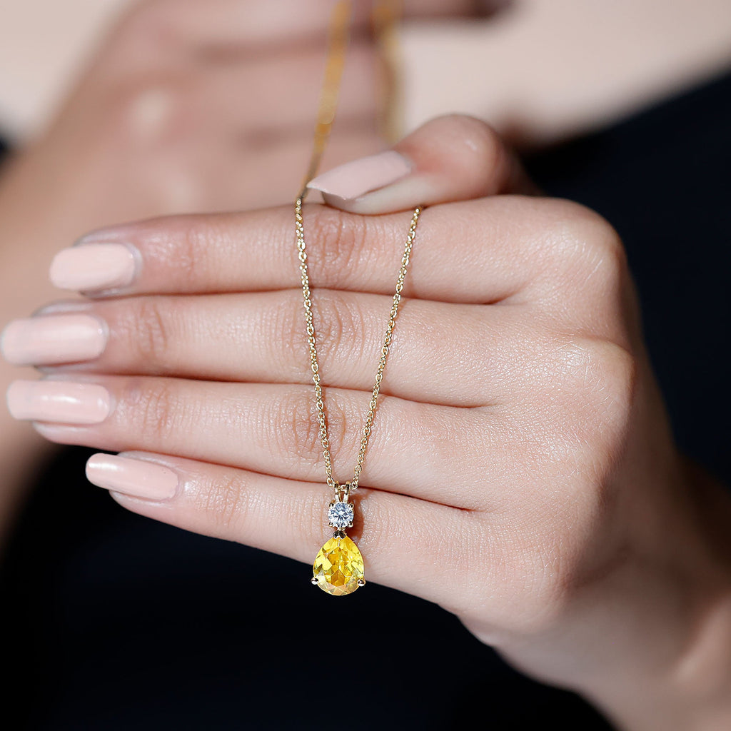 3.3 Carat Pear Shape Lab Created Yellow Sapphire Teardrop Necklace