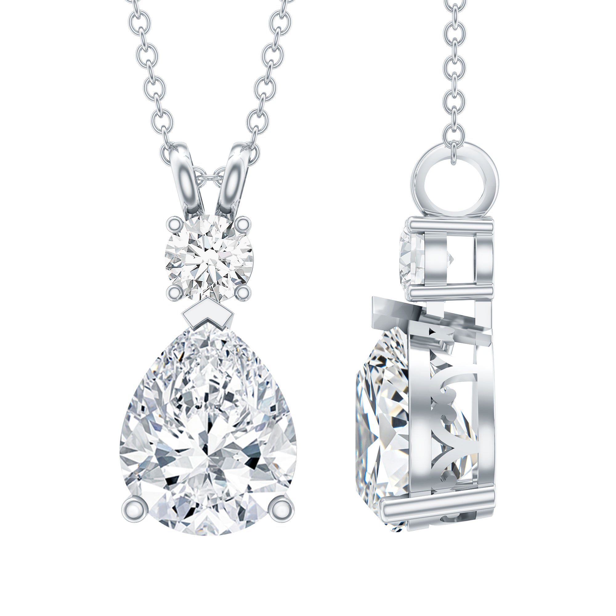 Pear and Round Shaped Zirconia Drop Pendant