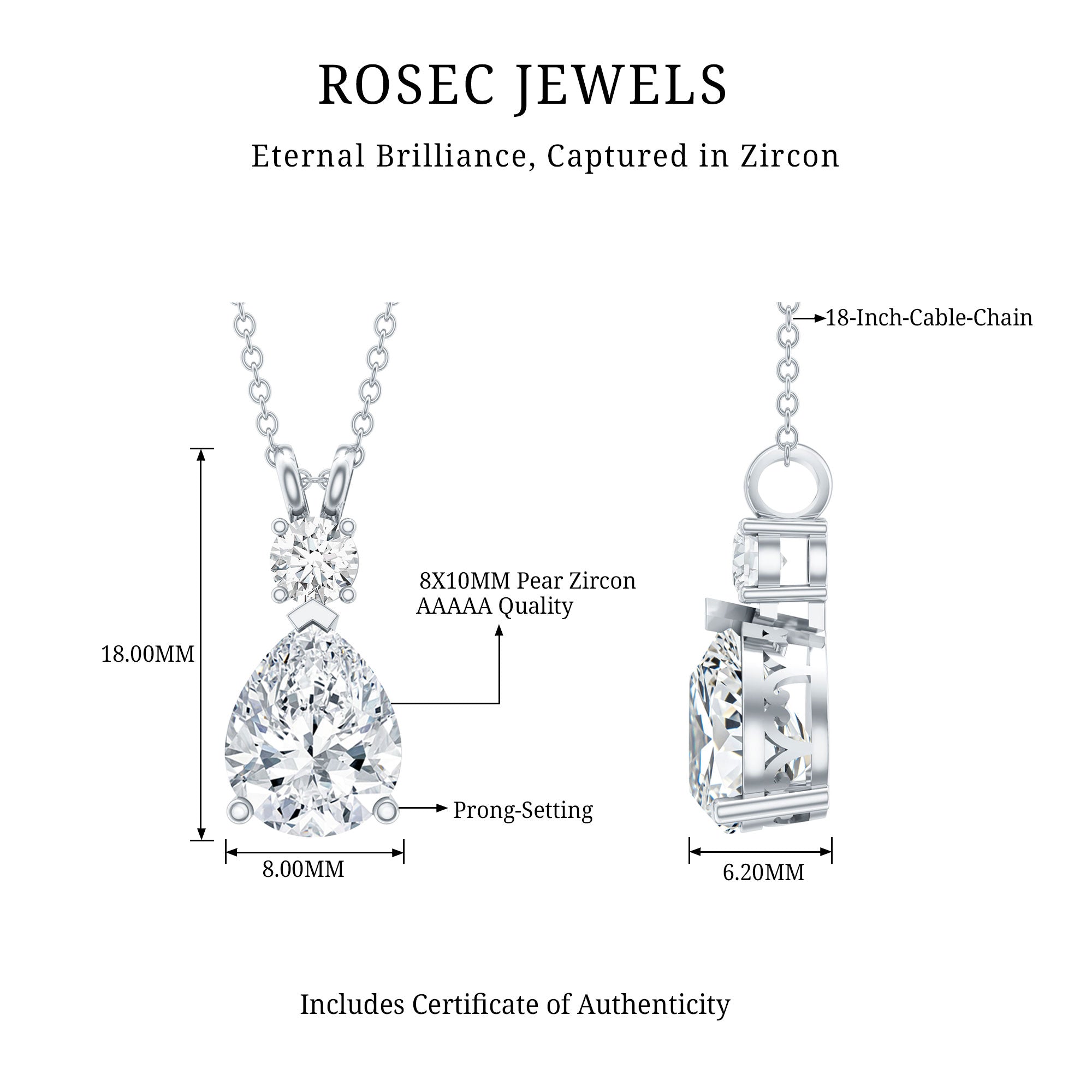 Pear and Round Shaped Zirconia Drop Pendant
