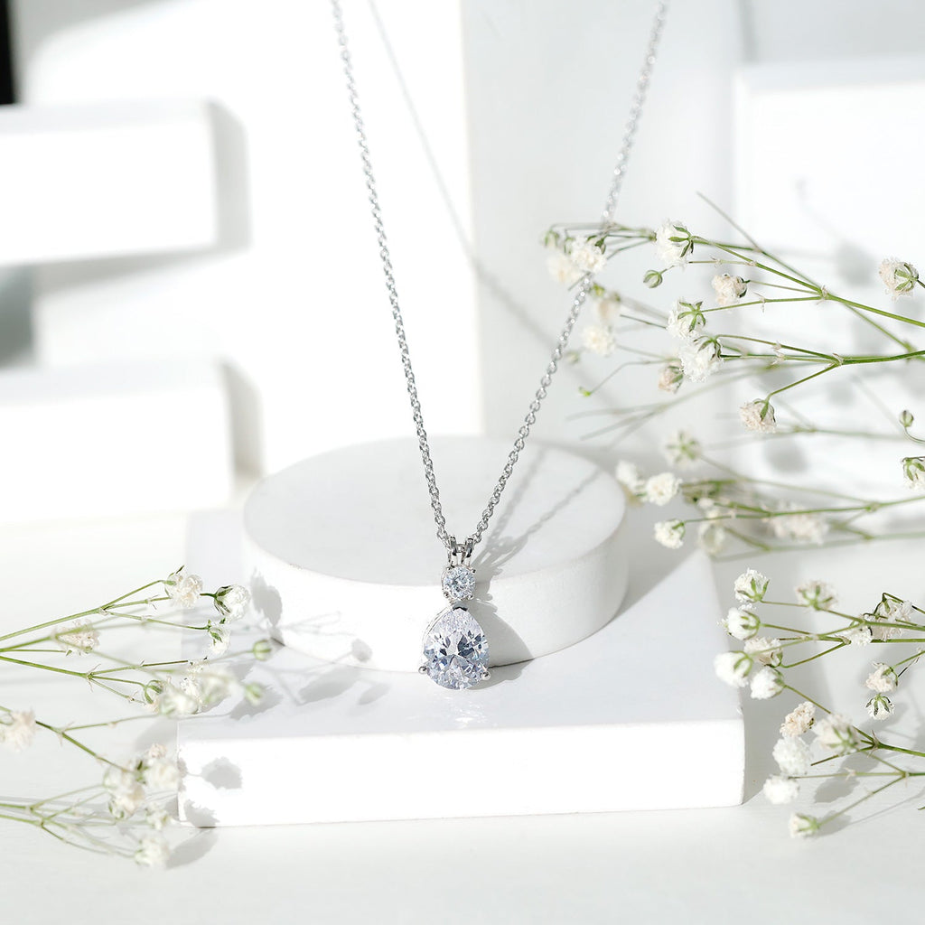 Pear and Round Shaped Zirconia Drop Pendant