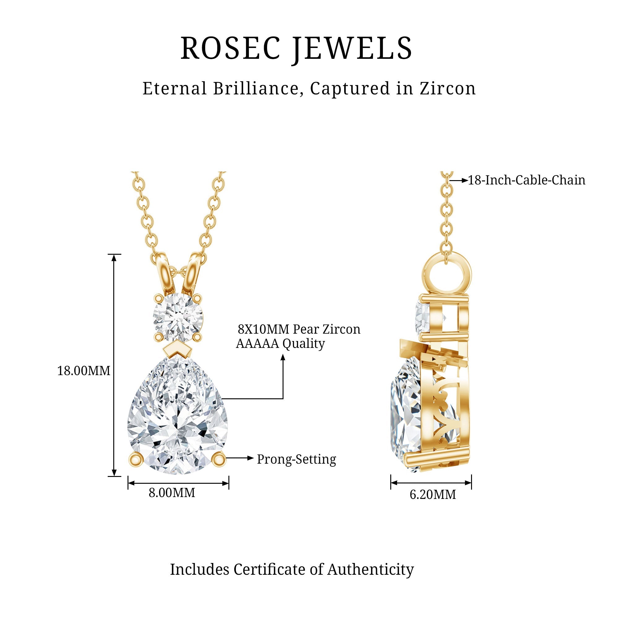 Pear and Round Shaped Zirconia Drop Pendant