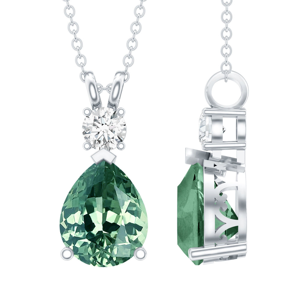 Pear Cut Created Green Sapphire Drop Pendant with Moissanite
