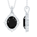 Vintage Style Created Black Diamond Halo Pendant Necklace