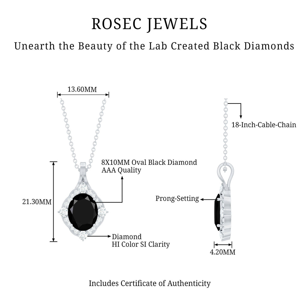 Vintage Style Created Black Diamond Halo Pendant Necklace