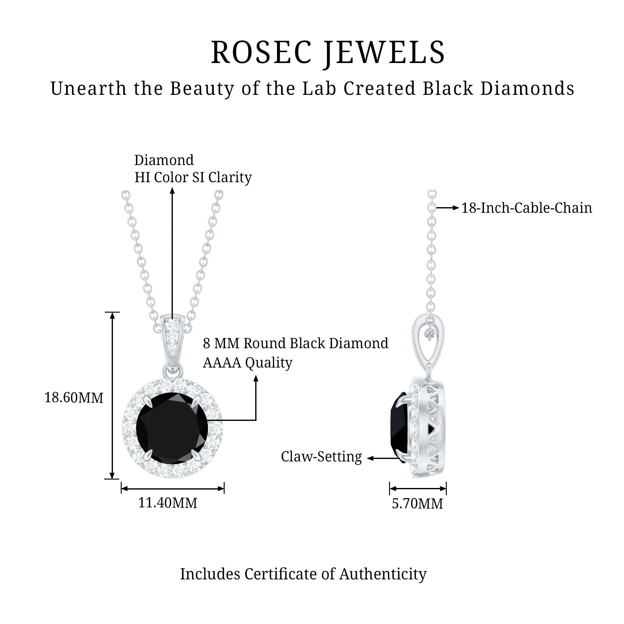 2 Carat Round Lab Created Black Diamond Halo Pendant with White Diamond