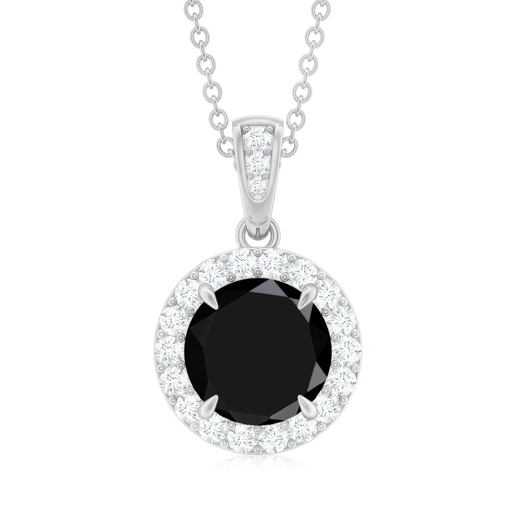 2 Carat Round Lab Created Black Diamond Halo Pendant with White Diamond