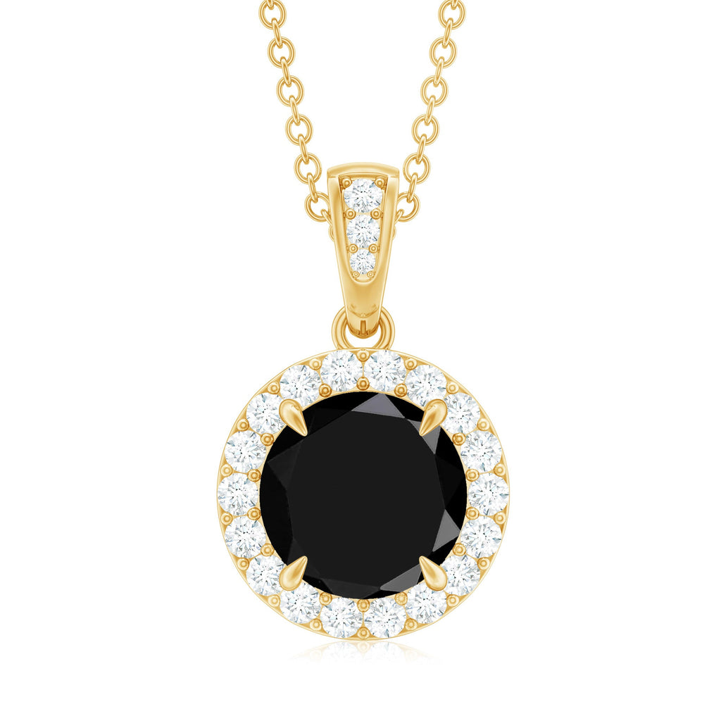 2 Carat Round Lab Created Black Diamond Halo Pendant with White Diamond