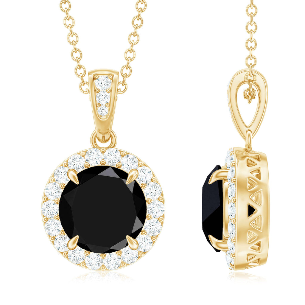 2 Carat Round Lab Created Black Diamond Halo Pendant with White Diamond
