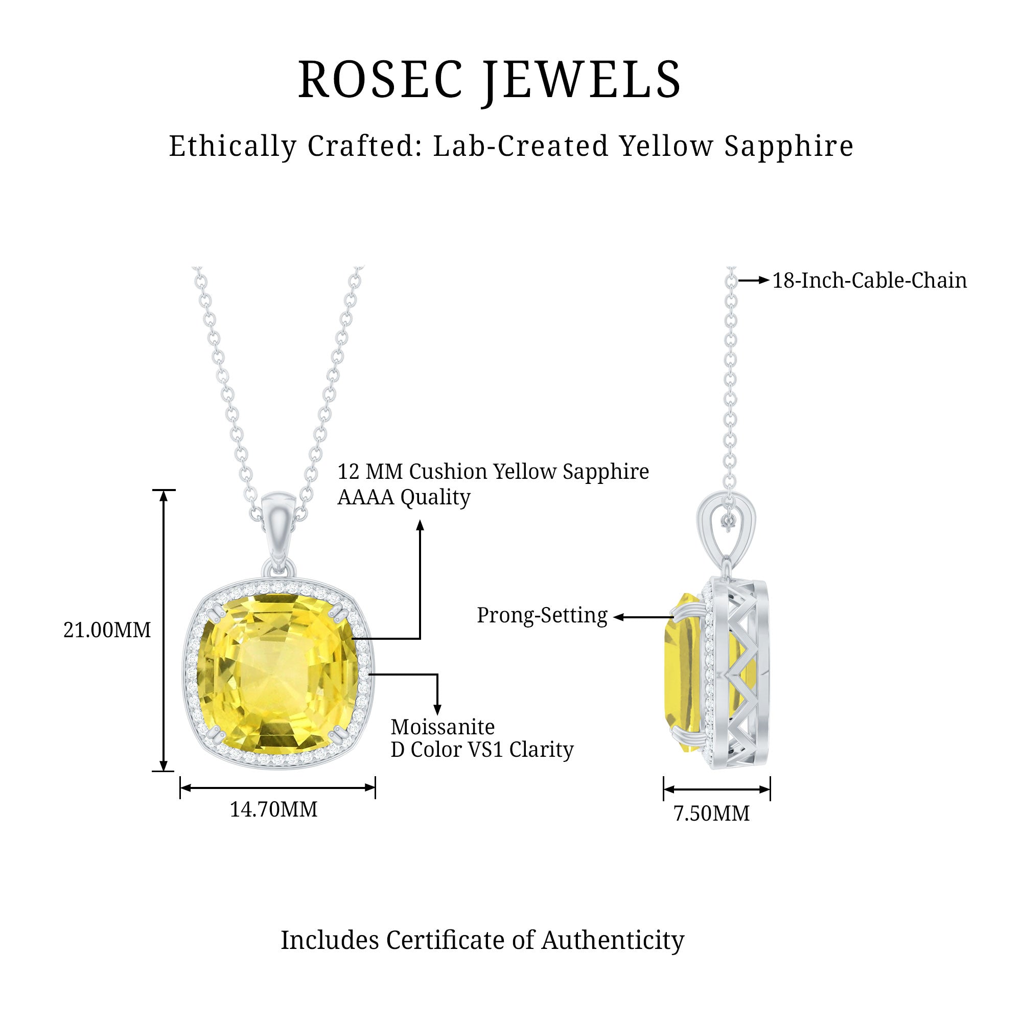 Classic Created Yellow Sapphire and Moissanite Halo Pendant Necklace