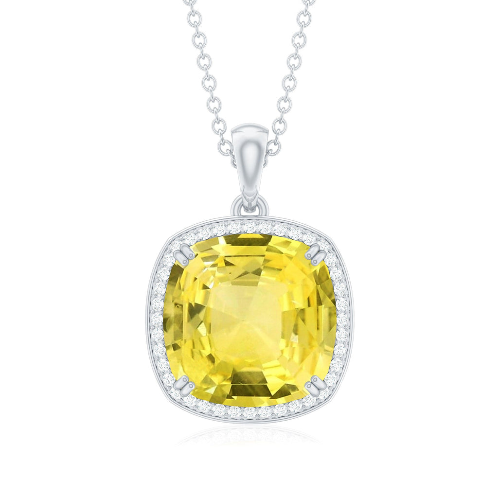 Classic Created Yellow Sapphire and Moissanite Halo Pendant Necklace