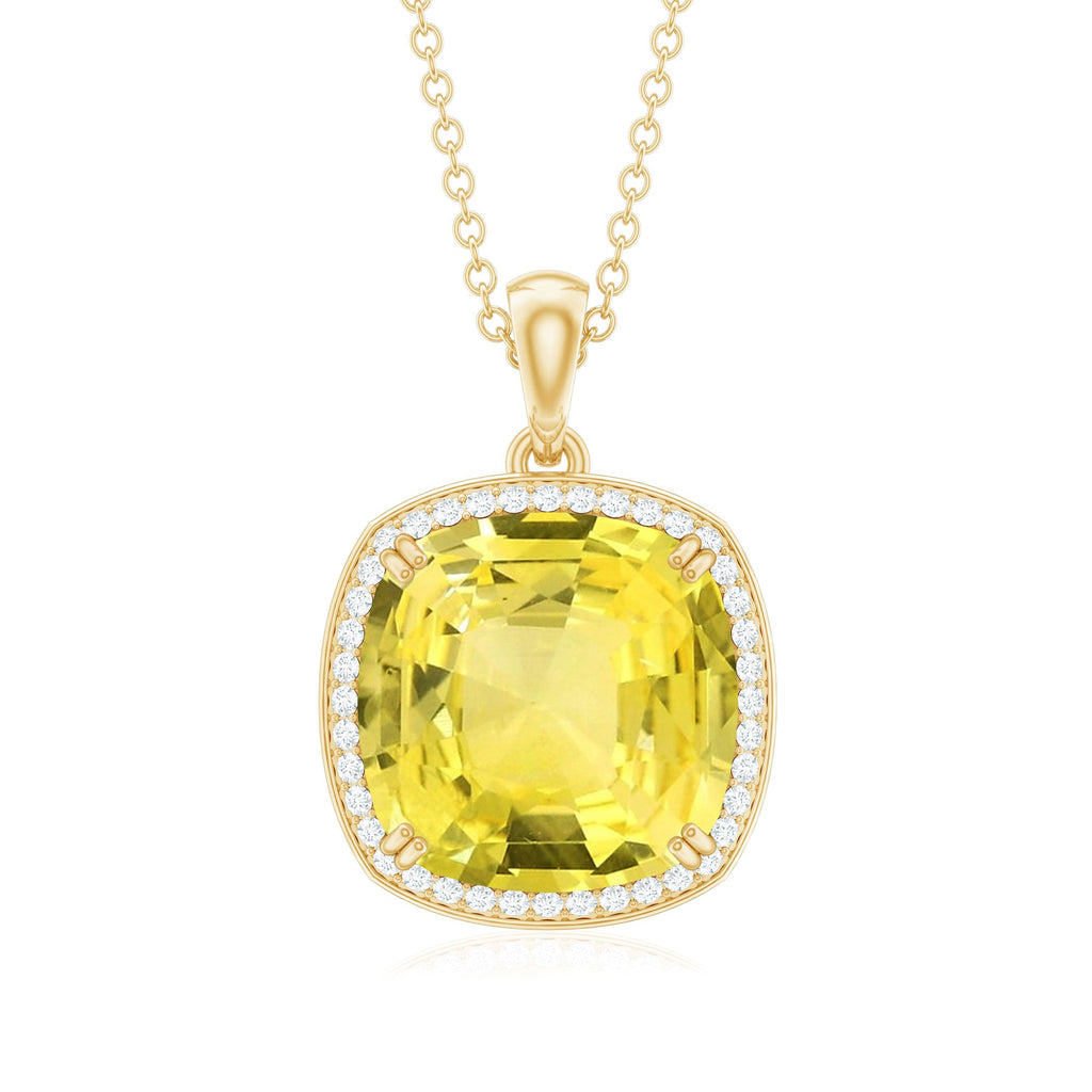 Classic Created Yellow Sapphire and Moissanite Halo Pendant Necklace