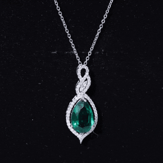 Certified 8X10 MM Lab Grown Emerald and Diamond Bridal Necklace