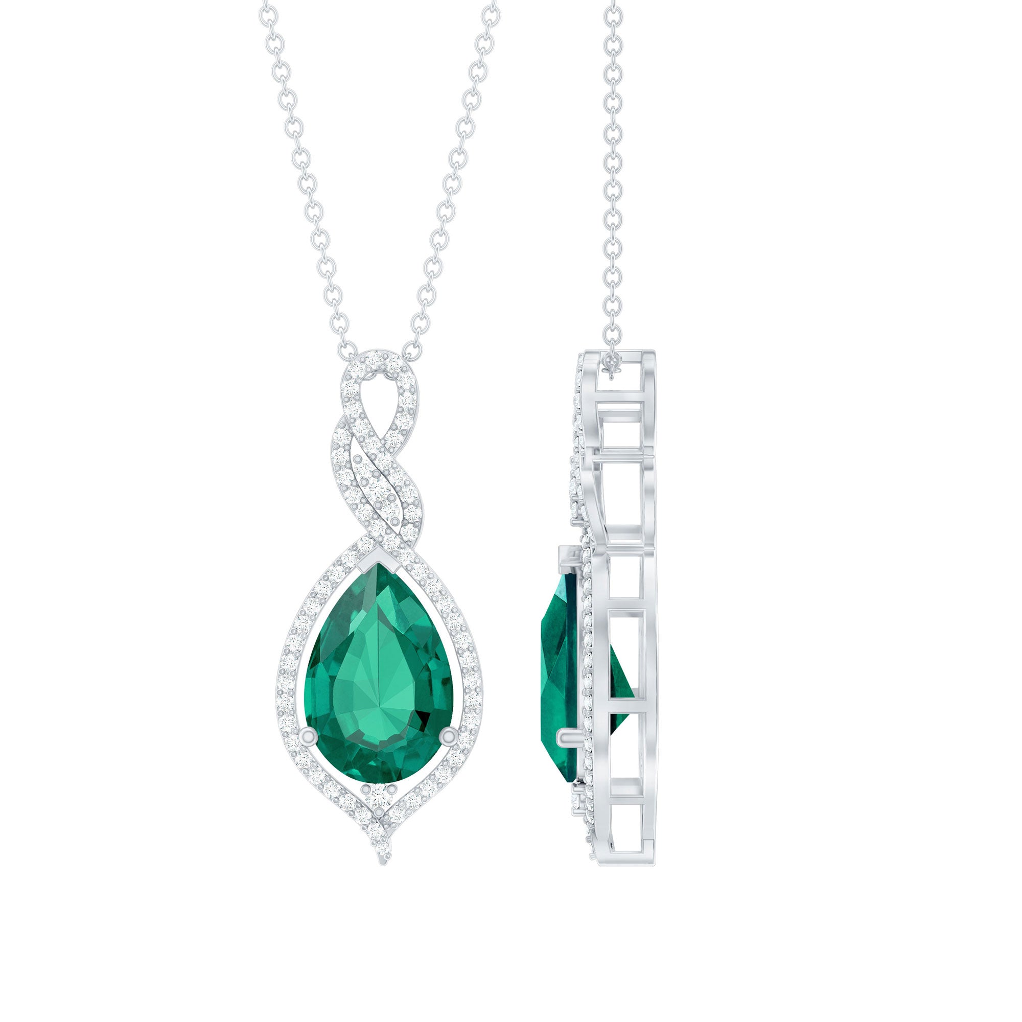 Certified 8X10 MM Lab Grown Emerald and Diamond Bridal Necklace