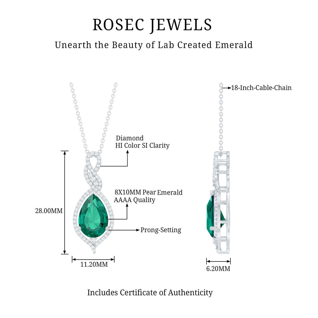 Certified 8X10 MM Lab Grown Emerald and Diamond Bridal Necklace