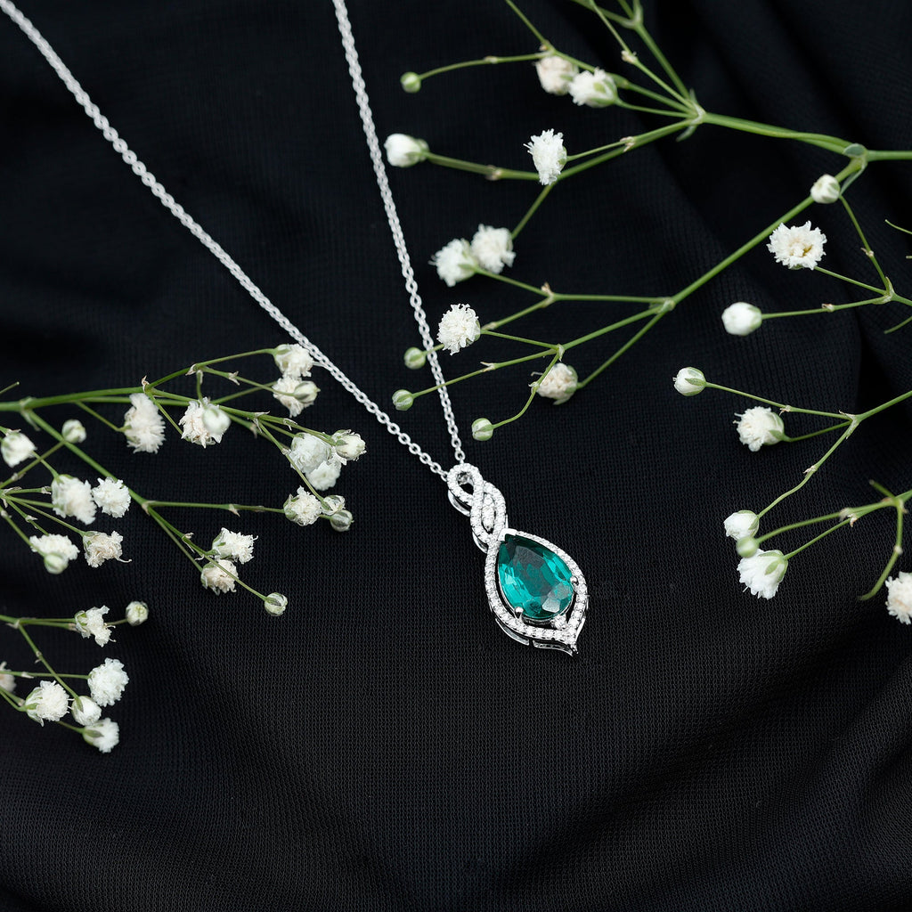 Certified 8X10 MM Lab Grown Emerald and Diamond Bridal Necklace