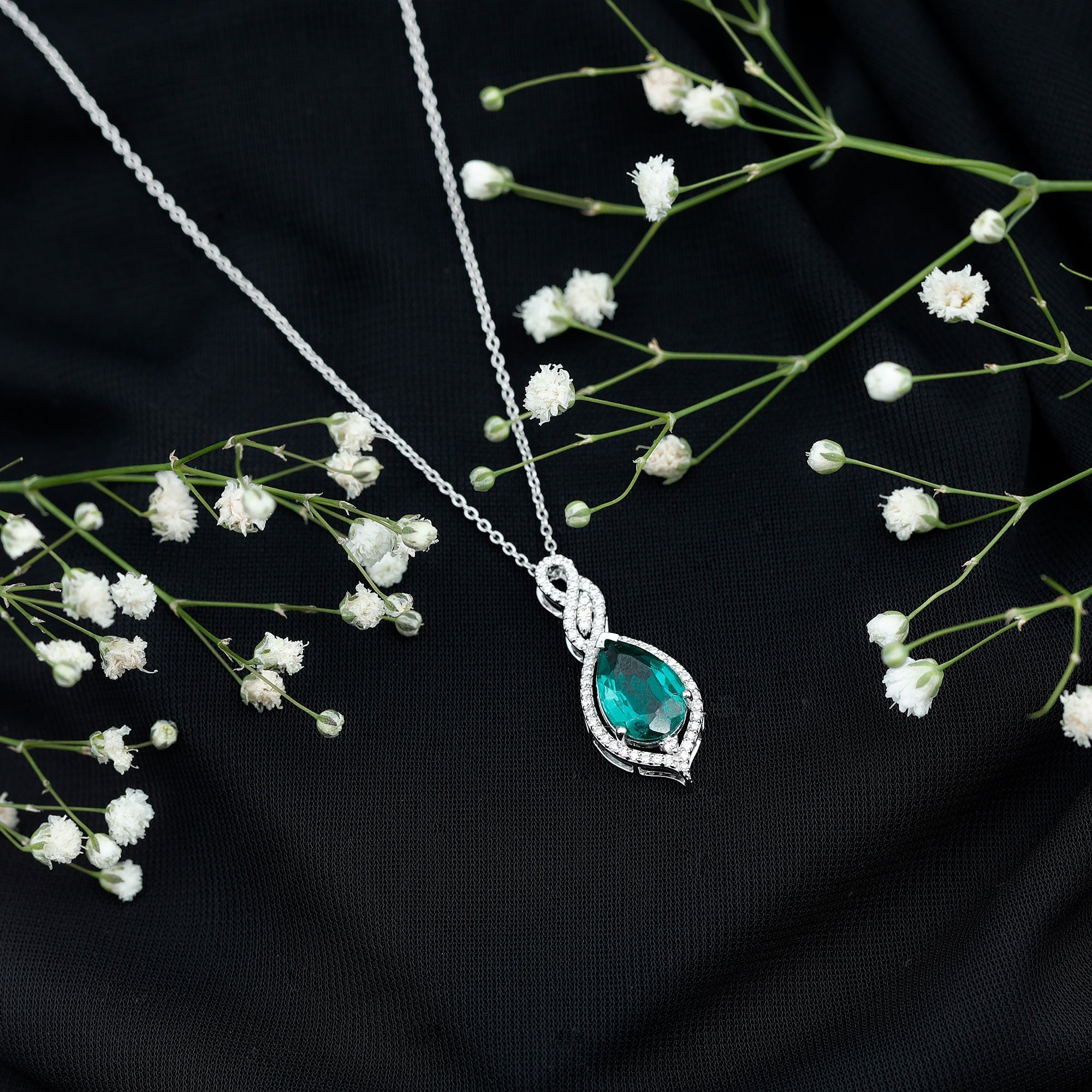 Certified 8X10 MM Lab Grown Emerald and Diamond Bridal Necklace