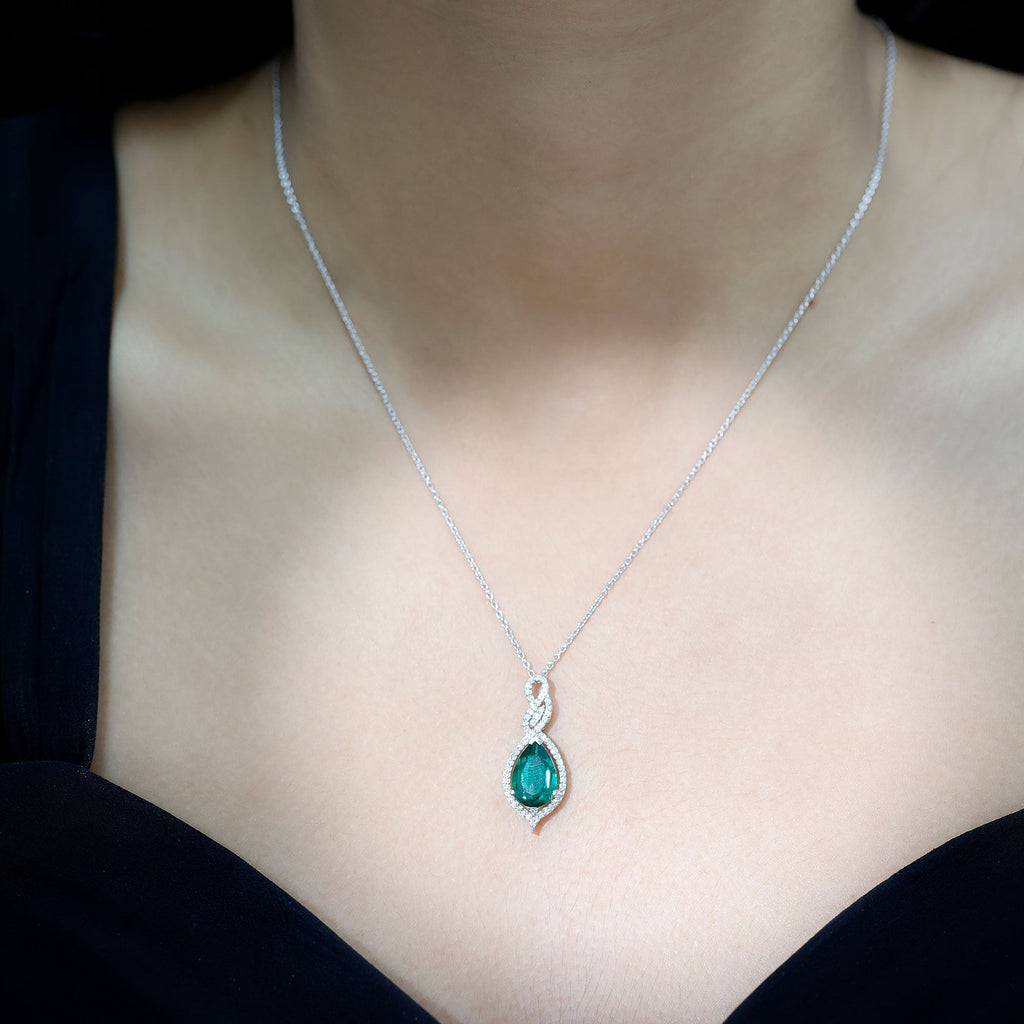 Certified 8X10 MM Lab Grown Emerald and Diamond Bridal Necklace