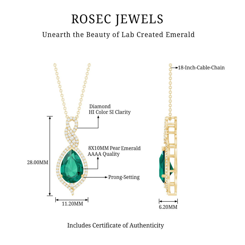 Certified 8X10 MM Lab Grown Emerald and Diamond Bridal Necklace