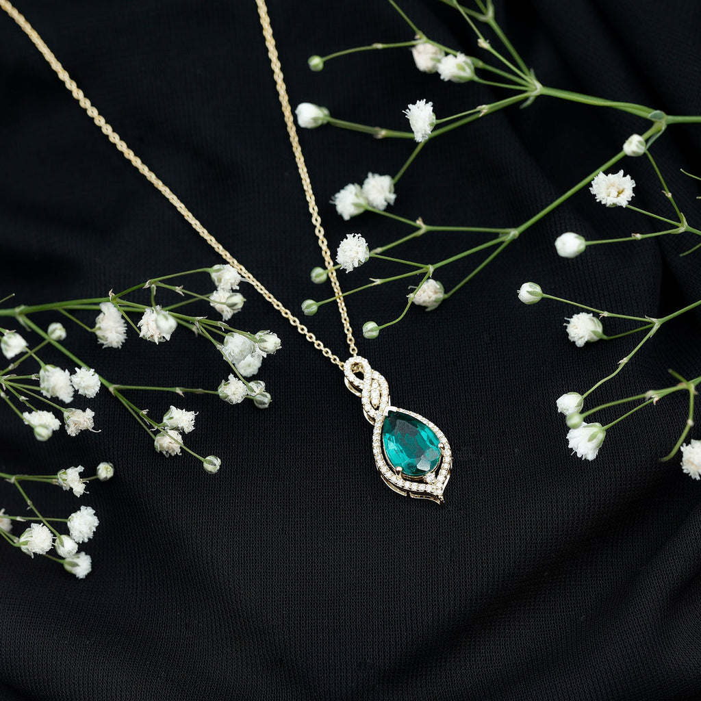 Certified 8X10 MM Lab Grown Emerald and Diamond Bridal Necklace