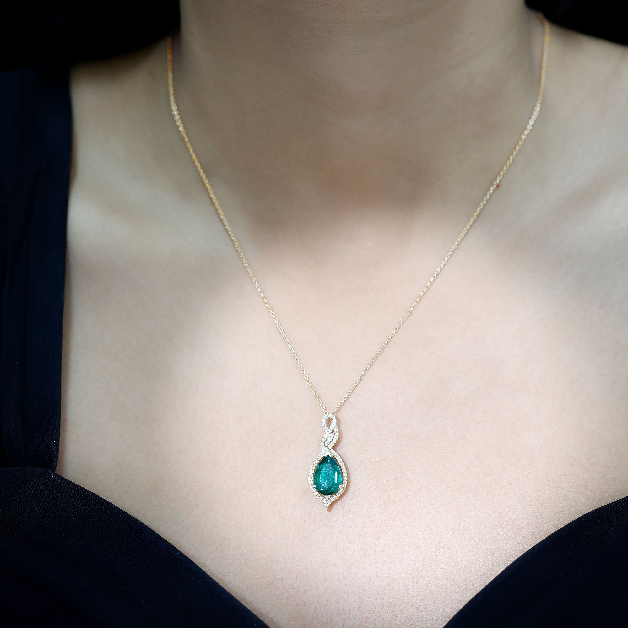 Certified 8X10 MM Lab Grown Emerald and Diamond Bridal Necklace