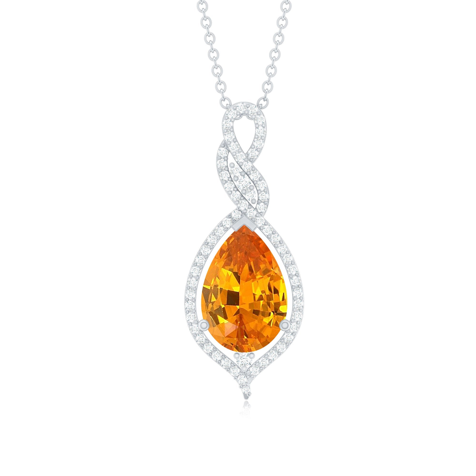 Created Orange Sapphire and Diamond Teardrop Dangle Pendant