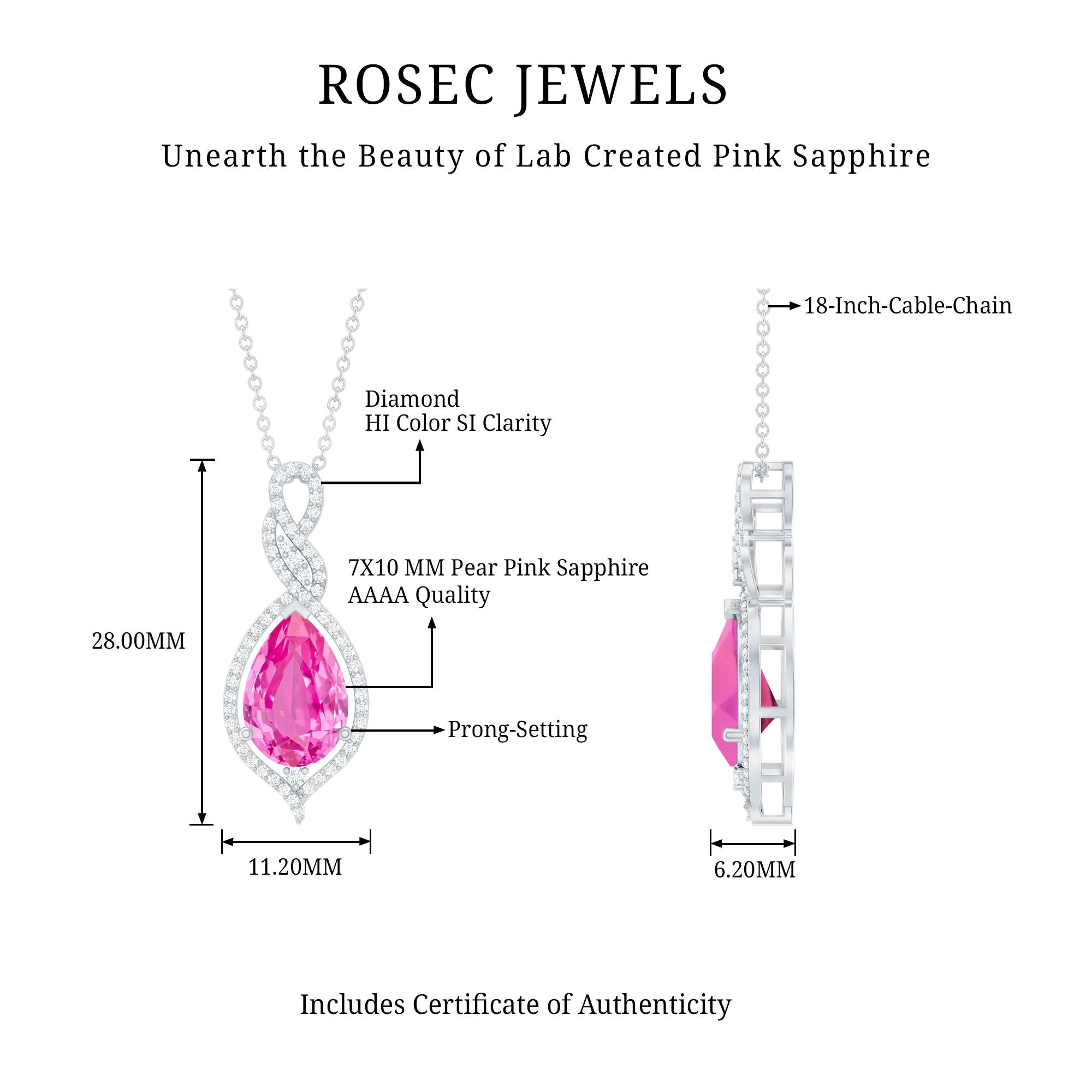 Pear Cut Created Pink Sapphire and Diamond Teardrop Pendant