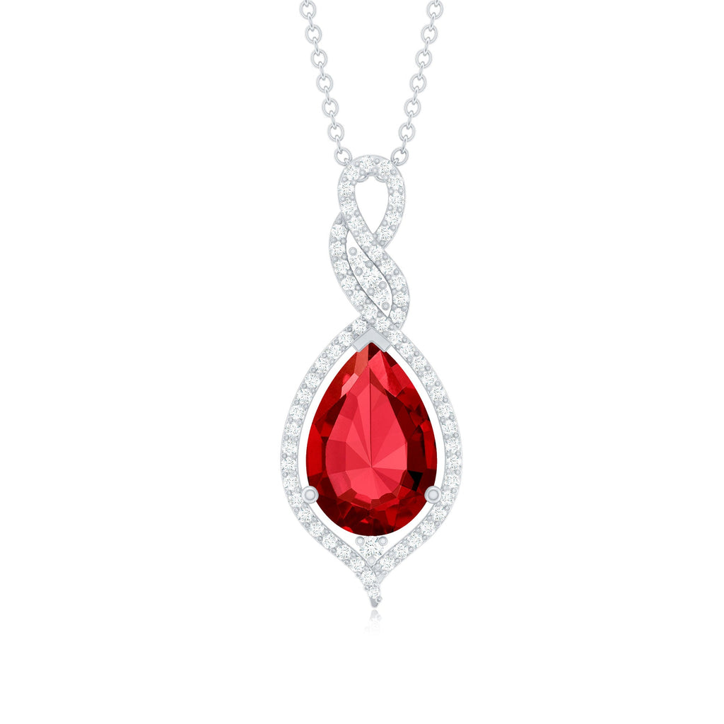 Created Ruby Teardrop Dangle Pendant with Diamond Accent