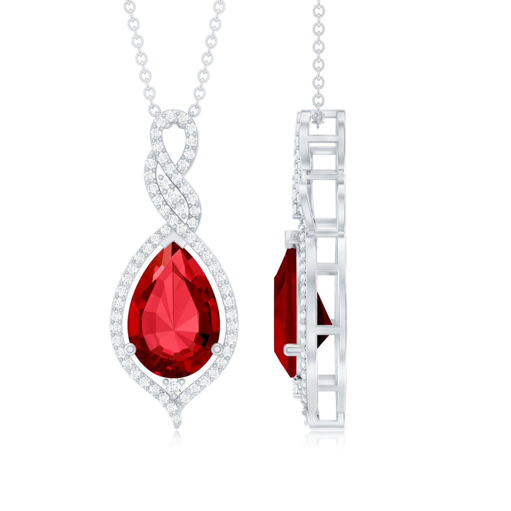 Created Ruby Teardrop Dangle Pendant with Diamond Accent