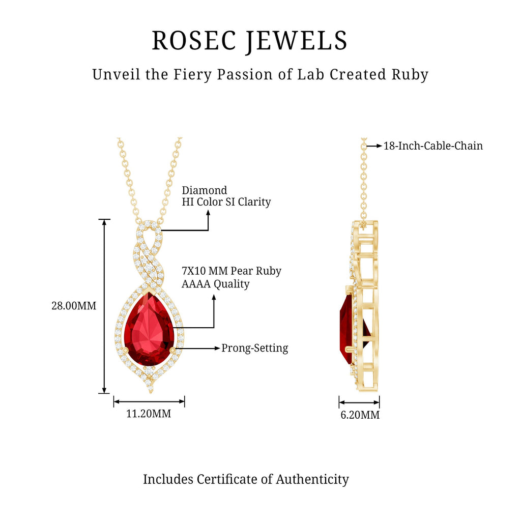 Created Ruby Teardrop Dangle Pendant with Diamond Accent