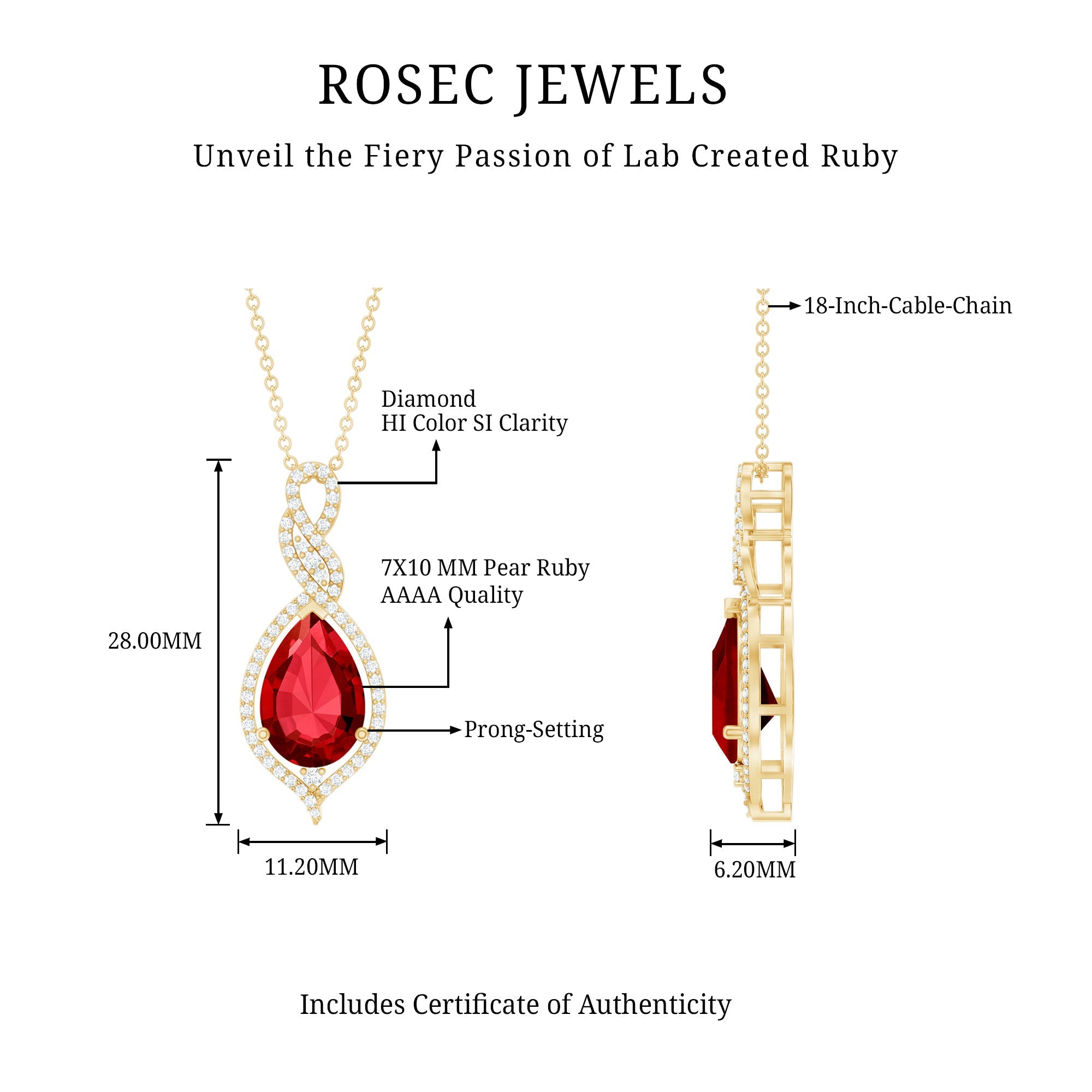 Created Ruby Teardrop Dangle Pendant with Diamond Accent
