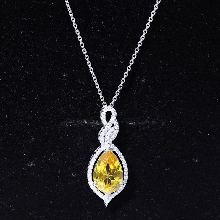 4 Carat Lab Grown Yellow Sapphire Teardrop Necklace with Diamonds