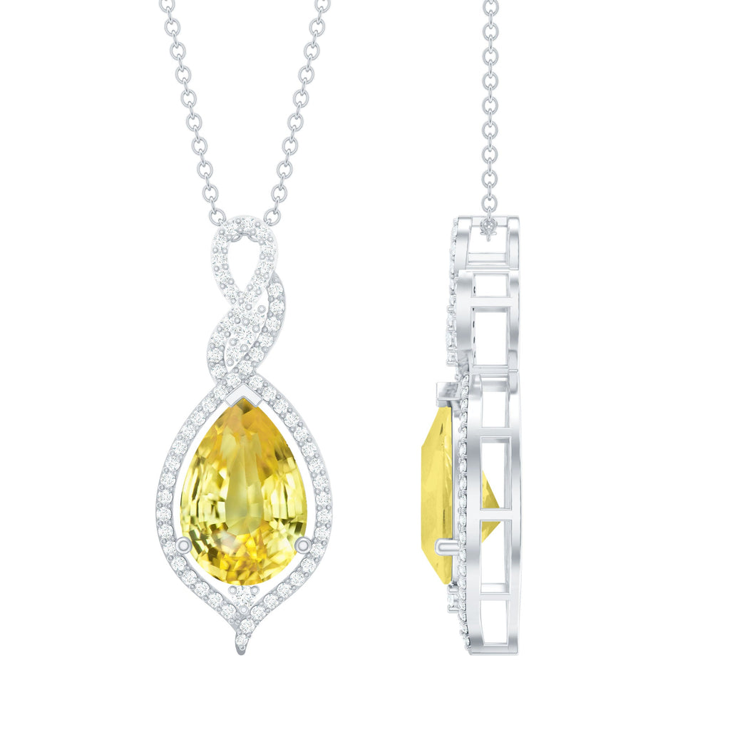 4 Carat Lab Grown Yellow Sapphire Teardrop Necklace with Diamonds
