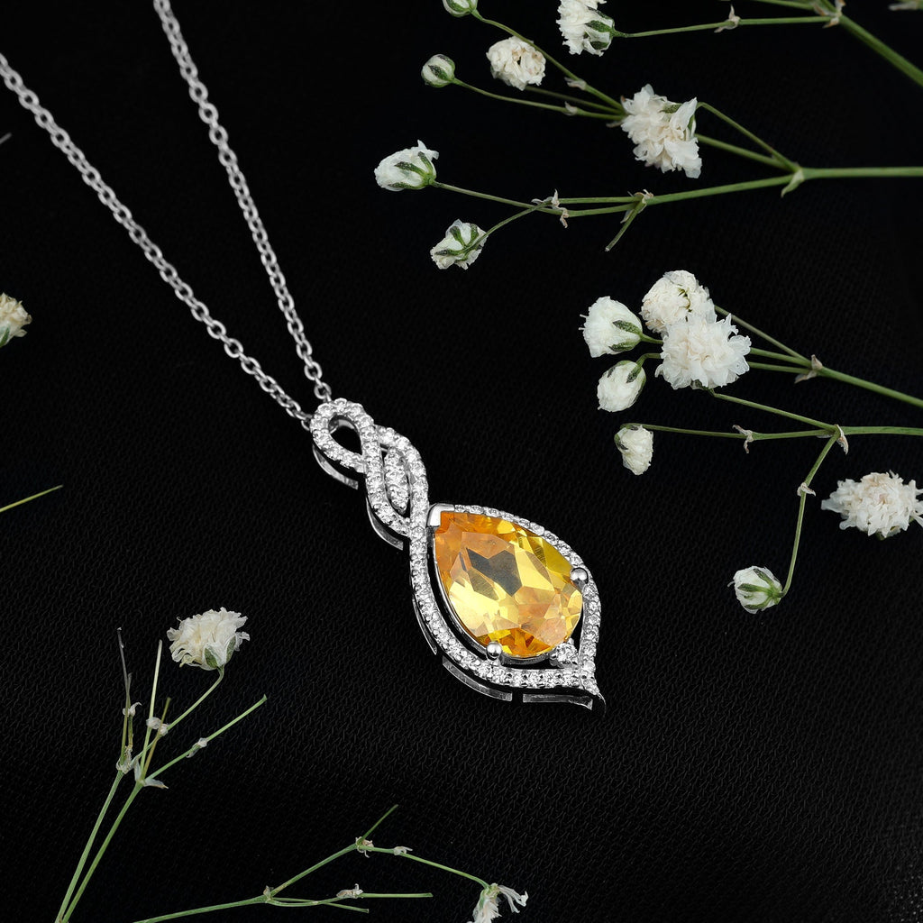 4 Carat Lab Grown Yellow Sapphire Teardrop Necklace with Diamonds
