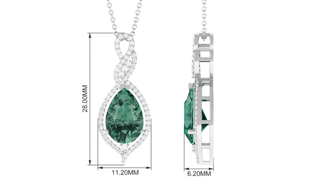 Created Green Sapphire and Moissanite Teardrop Dangle Pendant