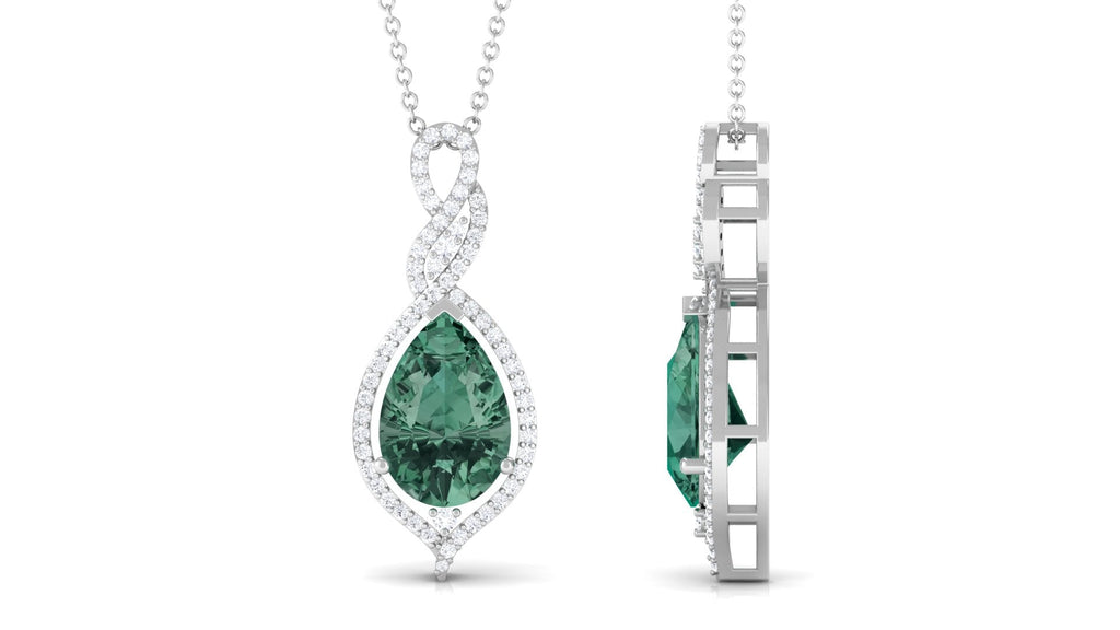 Created Green Sapphire and Moissanite Teardrop Dangle Pendant